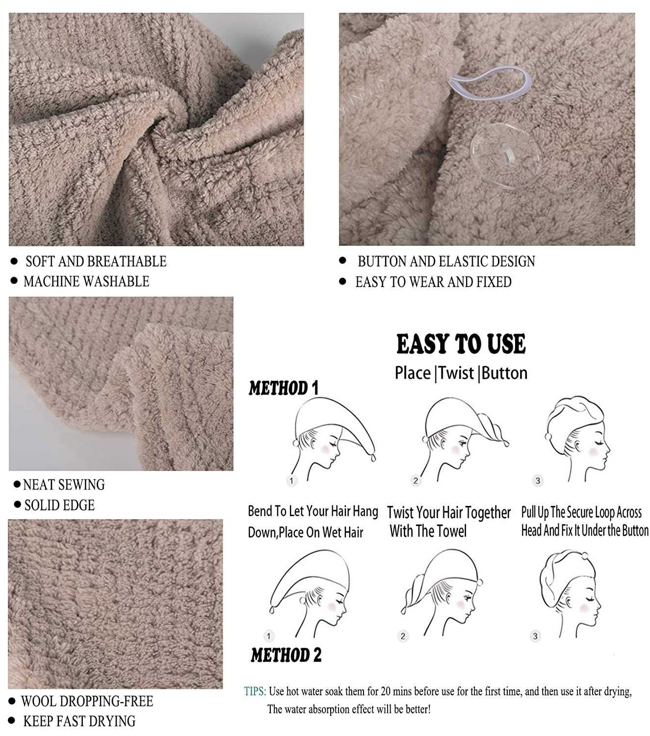 Microfiber Hair Drying Shower Turban Quick Dry Hair Towels  (9)